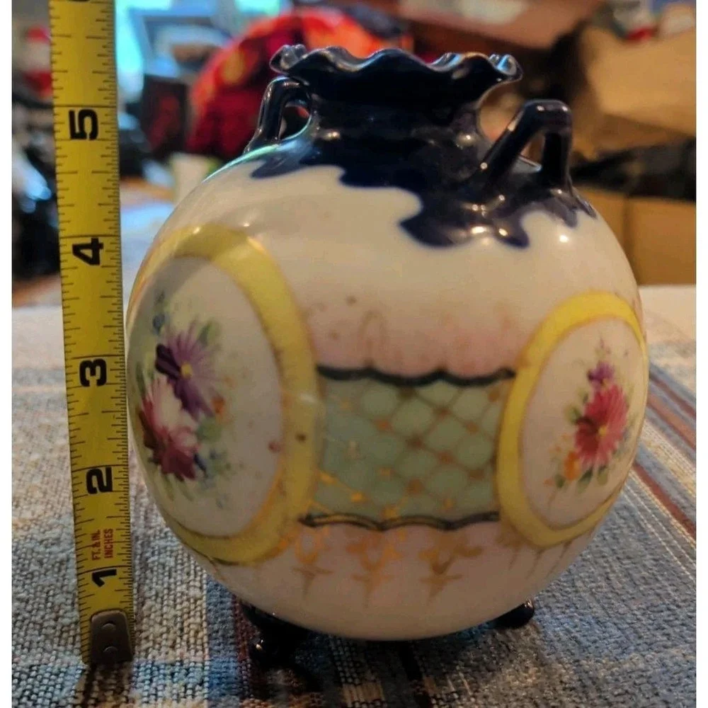 Antique NIPPON JAPAN Handpainted VASE URN COBALT BLUE Multi Color